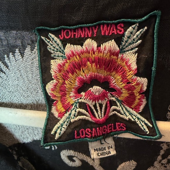 Johnny Was Black Linen Embroidered Frankie Tiered Field Dress Bird Boho Large - Picture 3 of 15